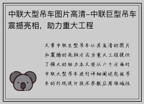 中联大型吊车图片高清-中联巨型吊车震撼亮相，助力重大工程
