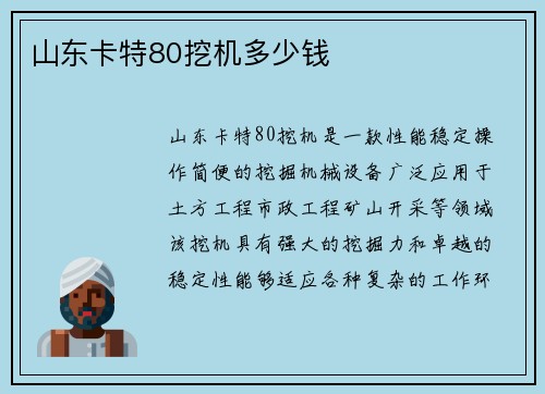 山东卡特80挖机多少钱